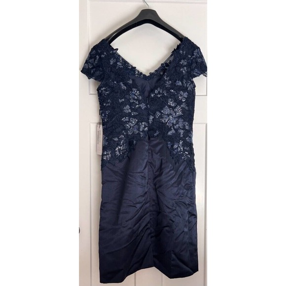 JJs House Womens Party Dress Navy Sequin Lace Knee Length Cap Sleeve 10 New - Picture 2 of 14